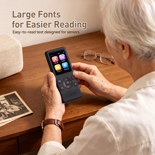 Alt view image 2 of 7 - M5 32GB MP3 Player for Seniors, 2.4" Screen Big Font(Black) With Bluetooth 5.3, Front Lager Speaker, Shuffle Play, Physical Buttons, Simple to operate, Great for Elderly