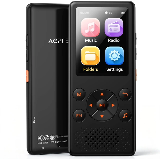 Main image of M5 32GB MP3 Player for Seniors, 2.4" Screen Big Font(Black) With Bluetooth 5.3, Front Lager Speaker, Shuffle Play, Physical Buttons, Simple to operate, Great for Elderly