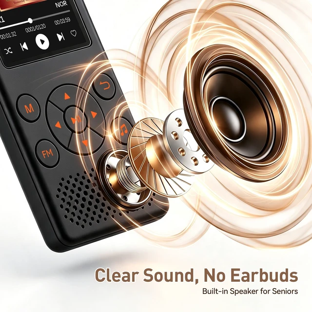 Alt view image 3 of 7 - M5 32GB MP3 Player for Seniors, 2.4" Screen Big Font(Black) With Bluetooth 5.3, Front Lager Speaker, Shuffle Play, Physical Buttons, Simple to operate, Great for Elderly