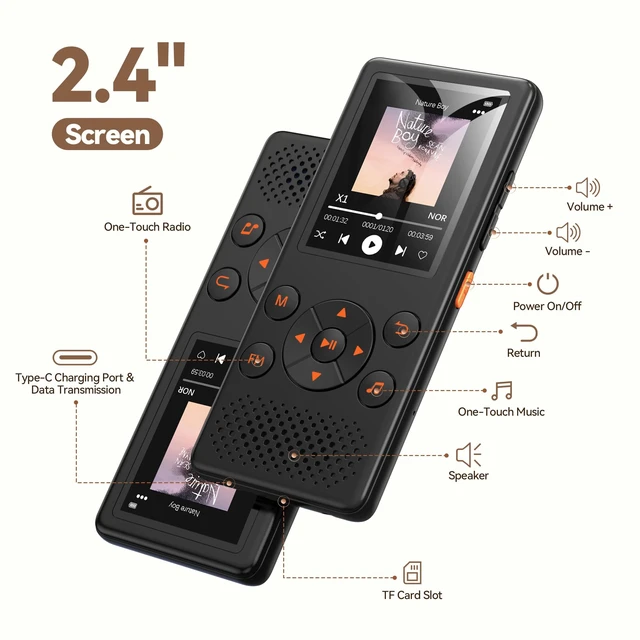 Alt view image 5 of 7 - M5 32GB MP3 Player for Seniors, 2.4" Screen Big Font(Black) With Bluetooth 5.3, Front Lager Speaker, Shuffle Play, Physical Buttons, Simple to operate, Great for Elderly