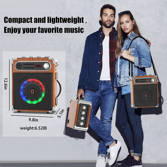 Alt view image 7 of 7 - Bluetooth Speaker with Two Wireless Microphones, Outdoor Speaker with Subwoofer/Tweeter, Portable PA Speaker System with Remote Control, Discol Lights, FM, REC for Home, Party