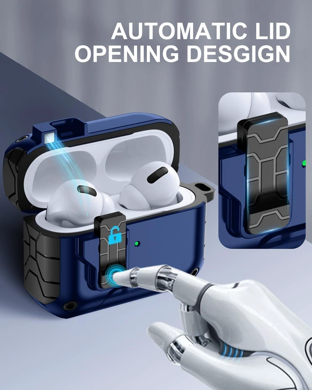 Alt view image 2 of 7 - for AirPod Pro 2 Case with Secure Lock Compatible with Magsafe Phone Stand Design, Cleaner Kit & Keychain Included, Shockproof Cover Compatible with Apple AirPods Pro Case, Navy Blue