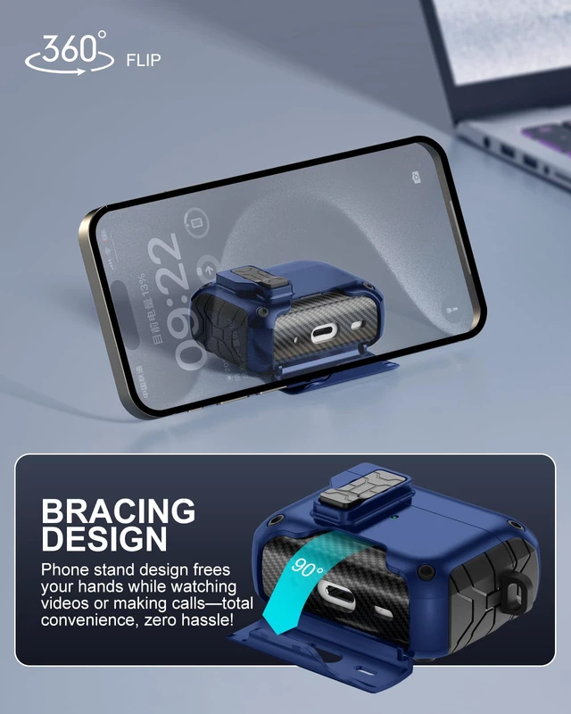 Alt view image 3 of 7 - for AirPod Pro 2 Case with Secure Lock Compatible with Magsafe Phone Stand Design, Cleaner Kit & Keychain Included, Shockproof Cover Compatible with Apple AirPods Pro Case, Navy Blue