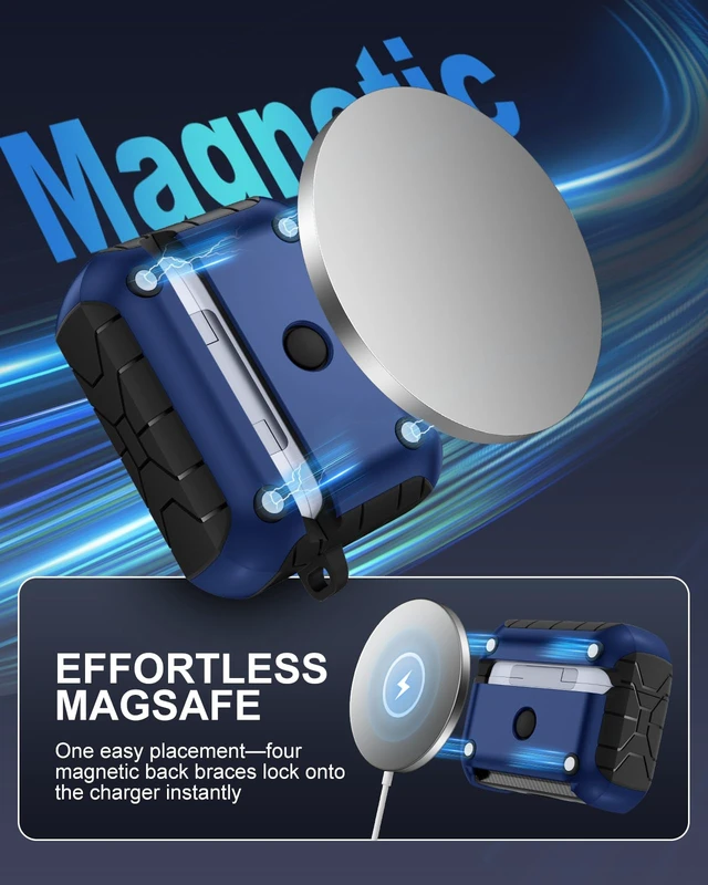 Alt view image 5 of 7 - for AirPod Pro 2 Case with Secure Lock Compatible with Magsafe Phone Stand Design, Cleaner Kit & Keychain Included, Shockproof Cover Compatible with Apple AirPods Pro Case, Navy Blue