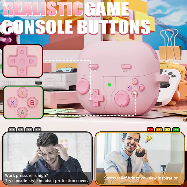 Alt view image 4 of 7 - Game Case for Samsung Galaxy Buds 3 FE(2025)/Buds 3 Pro Case 2024,Pink Soft Silicone Classic Game Player Design with 3D Button Cover for Buds Pro 3 Case with Cleaner Kit for Women Men,Shockproof