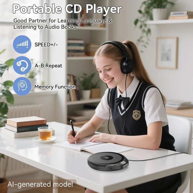 Alt view image 2 of 7 - Portable CD Player for Car: with Earphones Anti-Skip LCD Display Personal Disman Disc Player for Car & Sports Supports MP3 WMA PROG & Memory Function