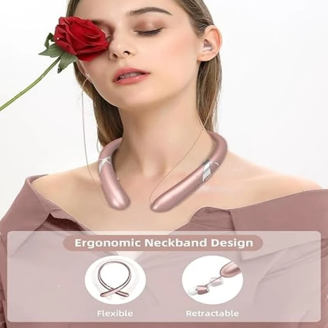 Alt view image 2 of 7 - Bluetooth Neckband Headphones, Wireless Earbuds with 18-Hour Battery, IPX5 Waterproof, Bluetooth 5.3, CVC 8.0 Noise Cancelling, Stereo Sound, Retractable Ear Tips for Sports/Running/Work