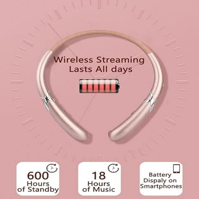 Alt view image 3 of 7 - Bluetooth Neckband Headphones, Wireless Earbuds with 18-Hour Battery, IPX5 Waterproof, Bluetooth 5.3, CVC 8.0 Noise Cancelling, Stereo Sound, Retractable Ear Tips for Sports/Running/Work