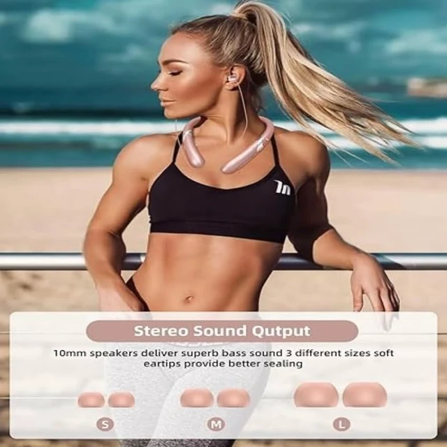 Alt view image 5 of 7 - Bluetooth Neckband Headphones, Wireless Earbuds with 18-Hour Battery, IPX5 Waterproof, Bluetooth 5.3, CVC 8.0 Noise Cancelling, Stereo Sound, Retractable Ear Tips for Sports/Running/Work