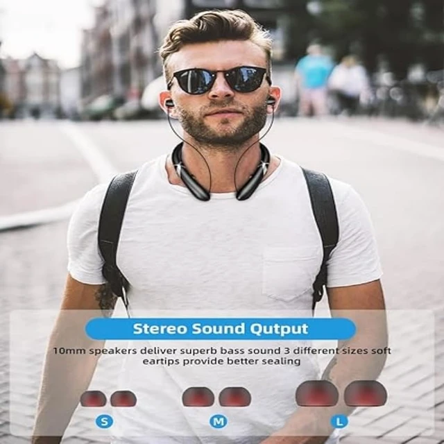 Alt view image 7 of 7 - Bluetooth Neckband Headphones, Wireless Earbuds with 18-Hour Battery, IPX5 Waterproof, Bluetooth 5.3, CVC 8.0 Noise Cancelling, Stereo Sound, Retractable Ear Tips for Sports/Running/Work