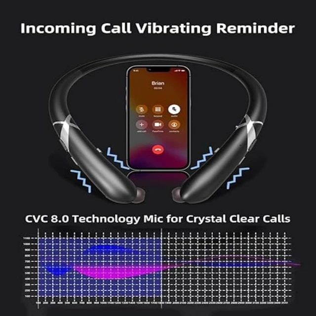 Alt view image 6 of 7 - Bluetooth Neckband Headphones, Wireless Earbuds with 18-Hour Battery, IPX5 Waterproof, Bluetooth 5.3, CVC 8.0 Noise Cancelling, Stereo Sound, Retractable Ear Tips for Sports/Running/Work