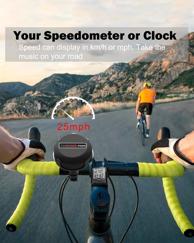 Alt view image 2 of 7 - Portable Bluetooth Speaker, Bike Speakers with Speed Display, Wireless Speaker with 480 Mins Super Long of Playtime. Decent Sound, Compact Size and Loudness for Riding, Hiking, Showering, Golfing