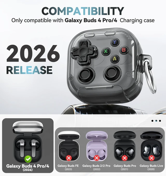 Alt view image 2 of 7 - for Samsung Galaxy Buds 4 Pro/Galaxy Buds 4 Case (Clear Black) with Safety Lock, with Pressable Button, As Phone Stand, Cool Funny Gifts Case, for Women Men, To Relief Stress