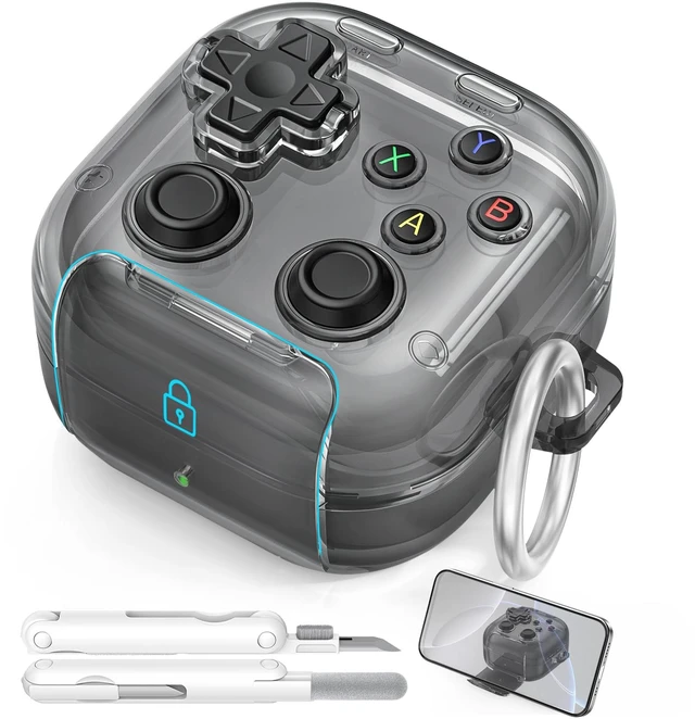 Main image of for Samsung Galaxy Buds 4 Pro/Galaxy Buds 4 Case (Clear Black) with Safety Lock, with Pressable Button, As Phone Stand, Cool Funny Gifts Case, for Women Men, To Relief Stress