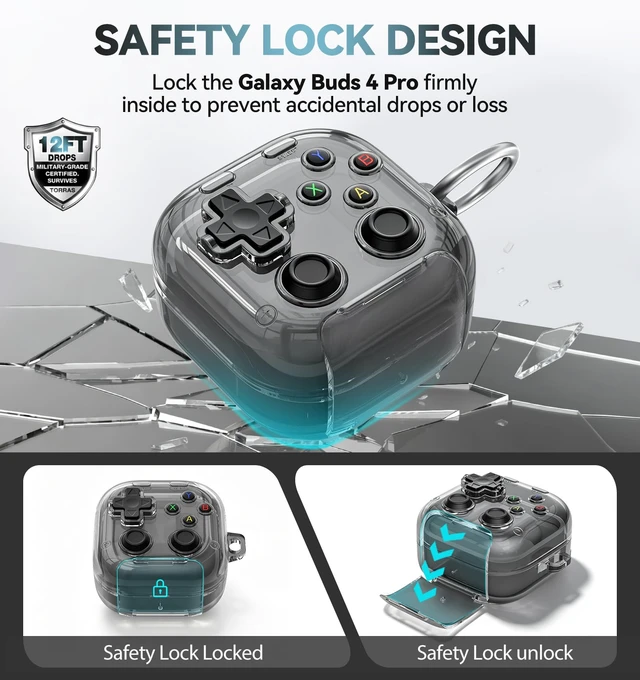 Alt view image 4 of 7 - for Samsung Galaxy Buds 4 Pro/Galaxy Buds 4 Case (Clear Black) with Safety Lock, with Pressable Button, As Phone Stand, Cool Funny Gifts Case, for Women Men, To Relief Stress