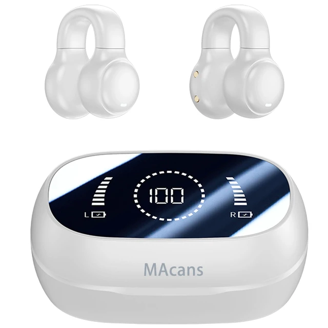 Alt view image 7 of 7 - Clip-On Earbuds,Open-Ear Wireless Bluetooth 6.0 Headphones,LED Power Display Earbuds for Women & Kids Ideal for Small Ears,Sports,Glasses (White)