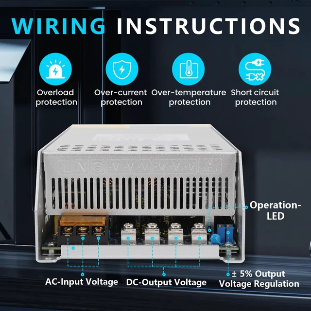 Alt view image 2 of 7 - DC 12V 125A 1500W Power Supply 110V AC to 12V DC Converter 12V 125A 1500W Switch Power Supply Transformer for Motor Pump CCTV Security Camera Car Stereo 3D Printer and More 12V Device