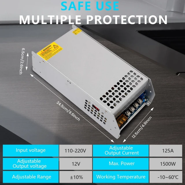 Alt view image 3 of 7 - DC 12V 125A 1500W Power Supply 110V AC to 12V DC Converter 12V 125A 1500W Switch Power Supply Transformer for Motor Pump CCTV Security Camera Car Stereo 3D Printer and More 12V Device