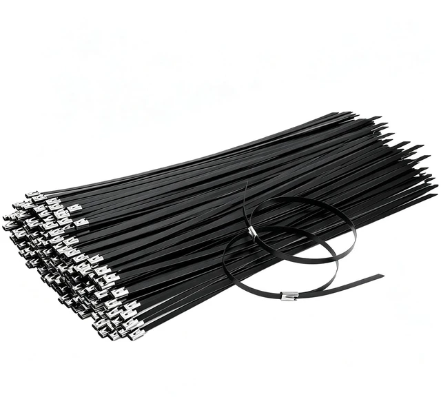 Main image of 300PCS 11.8" Black 304 Metal Zip Ties,200LB Self-Locking Cable Ties Heavy Duty & UV Resistant, Self-Locking Design for Fencing, Exhaust Wrap, Farm Pipes, Automotive Applications