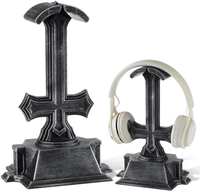 Main image of Halloween Gothic Cross Headphone Stand Black Dark Headset Holder Decorative Gaming Headphone Display Stand Desk Accessory for Desk, Halloween, Gothic Room Decor