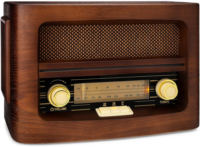Main image of Classic Vintage Retro Style AM/FM Radio with Bluetooth, Aux-in, & USB - Handmade Wooden Exterior Dark Brown