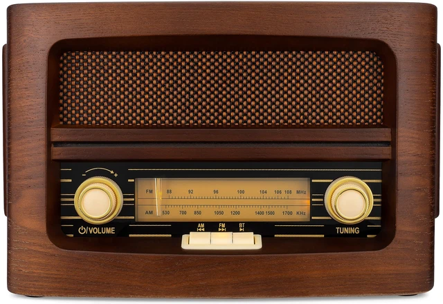 Alt view image 2 of 6 - Classic Vintage Retro Style AM/FM Radio with Bluetooth, Aux-in, & USB - Handmade Wooden Exterior Dark Brown