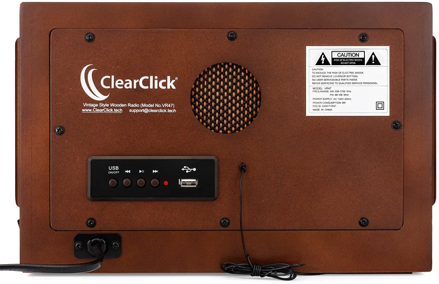 Alt view image 5 of 6 - Classic Vintage Retro Style AM/FM Radio with Bluetooth, Aux-in, & USB - Handmade Wooden Exterior Dark Brown
