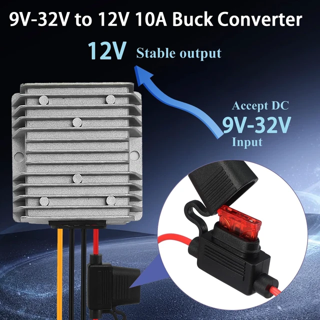 Alt view image 2 of 7 - 10A 120W DC-DC 9V-32V to 12V Step Down Converter with Fuse 9V-32V to 12V Buck Converter Voltage Reducer Regulator Waterproof Transformer Golf Cart Car Truck RV Accessories