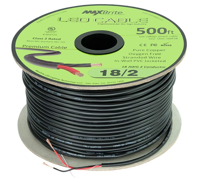 Alt view image 3 of 3 - 500 ft. 18AWG Low Voltage LED Cable 2 Conductor Black Sleeve in-Wall Speaker Wire UL/cUL Class 2