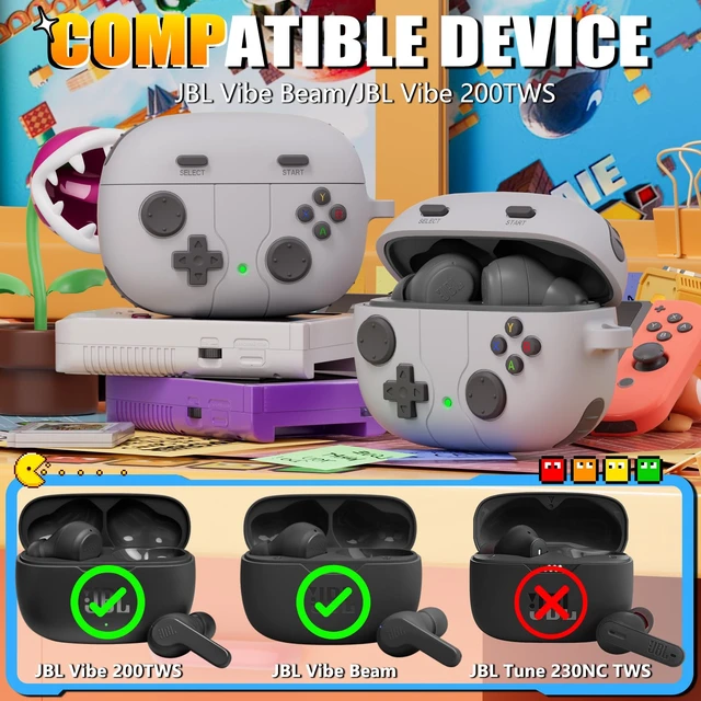 Alt view image 2 of 7 - for JBL Vibe 200TWS/JBL Vibe Beam Case-Grey,Game Console Design Soft Silicone Classic Game Player Design with 3D Button Cover for JBL Vibe 200TWS with Cleaner Kit for Women Men,Shockproof