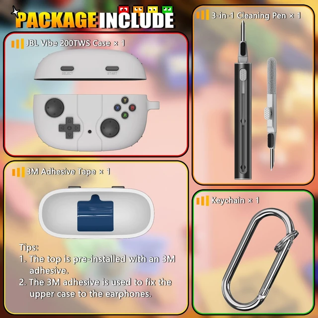 Alt view image 6 of 7 - for JBL Vibe 200TWS/JBL Vibe Beam Case-Grey,Game Console Design Soft Silicone Classic Game Player Design with 3D Button Cover for JBL Vibe 200TWS with Cleaner Kit for Women Men,Shockproof
