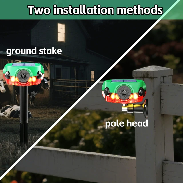 Alt view image 5 of 7 - Solar Outdoor Motion Sensor Alarm - 360° Motion Detector Security Alarm, Support Recording, 3*120dB Loud Noise Maker, Dog Barking,14 Sounds and Strobe Light, Remote Controller for Yard Farm Villa (2)