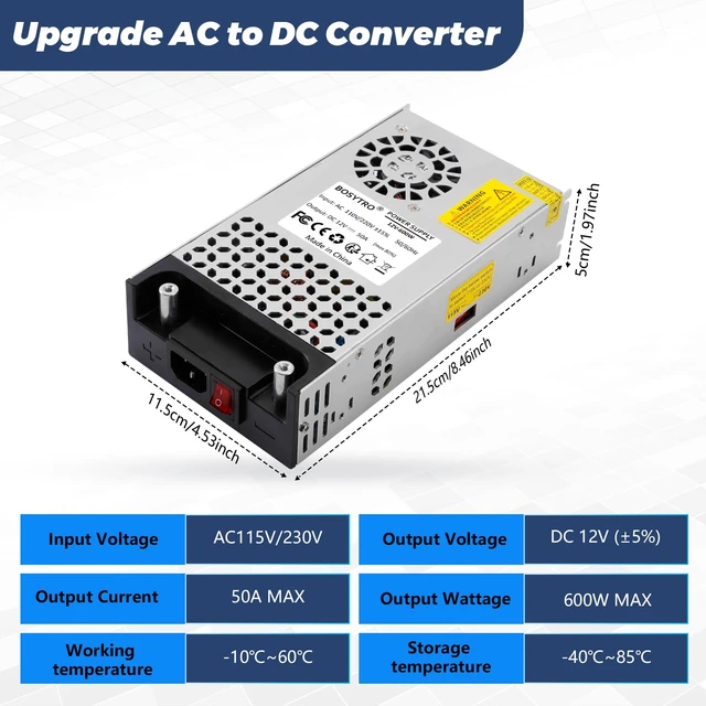 Alt view image 2 of 7 - 12V DC Power Supply 600W AC to DC Converter SMPS 50A 12V Switching Power Supply Transformer for 3D Printer, RV, Led Strip, Motor Pump, CCTV, Electronic Instruments, Lab Computer