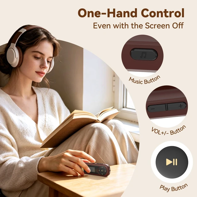 Alt view image 3 of 7 - 64GB USB C MP3 Player with Bluetooth, A59 Music Player with Clip 30 Hours Playback, with FM Radio, Recording, Support Mobile Phone Connection(Brown)