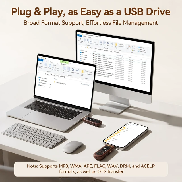 Alt view image 4 of 7 - 64GB USB C MP3 Player with Bluetooth, A59 Music Player with Clip 30 Hours Playback, with FM Radio, Recording, Support Mobile Phone Connection(Brown)