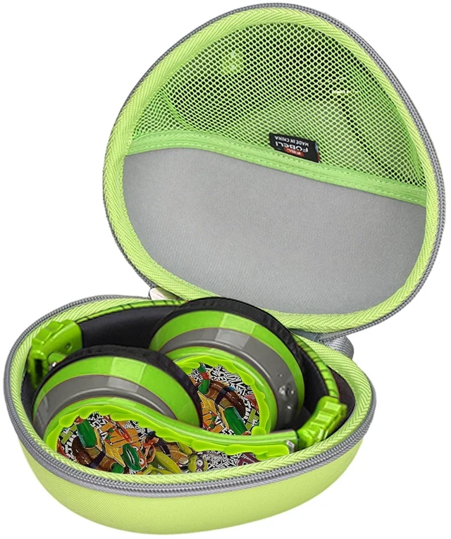 Main image of EVA Kids Headphone Case for JLab/Acer/eKids Teenage Mutant Ninja Hard EVA Shell, Shockproof & Water-Resistant, Double Zipper Closure, Mesh Pocket, Travel Storage Bag, Green+Grey