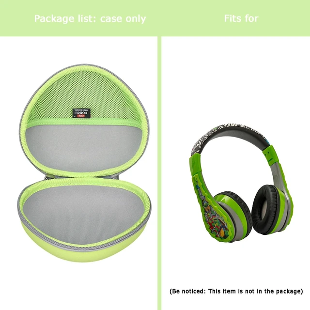 Alt view image 5 of 7 - EVA Kids Headphone Case for JLab/Acer/eKids Teenage Mutant Ninja Hard EVA Shell, Shockproof & Water-Resistant, Double Zipper Closure, Mesh Pocket, Travel Storage Bag, Green+Grey