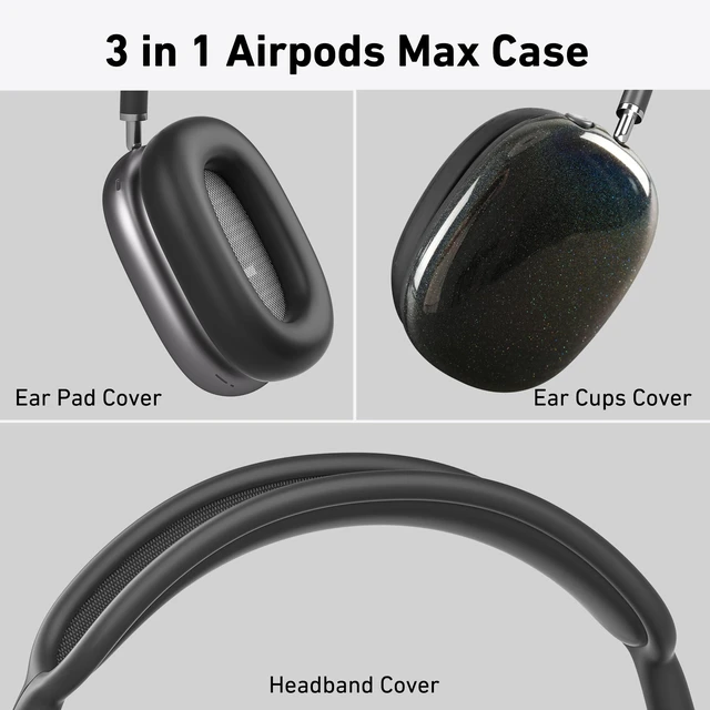 Alt view image 3 of 7 - TPU Case Cover for AirPods Max Headphones, Black Glitter Starry TPU Ear Cups Case, Ear Pads, Headband Silicone Cover, Compatible with Apple AirPod Max Accessories Protector