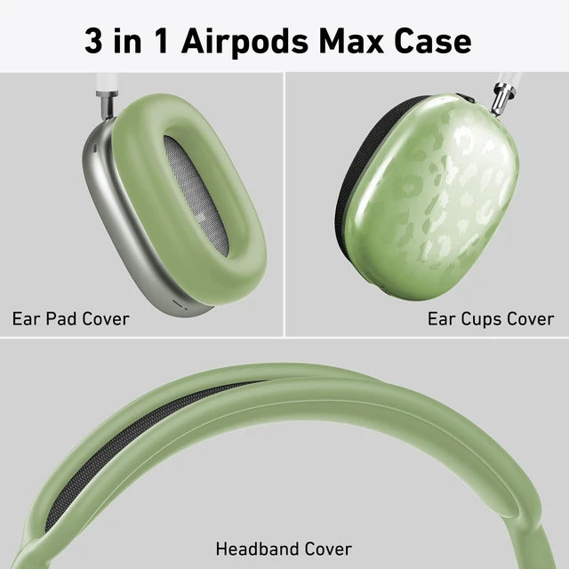 Alt view image 3 of 7 - TPU Case Cover for AirPods Max Headphones, Green Leopard TPU Ear Cups Case, Ear Pads, Headband Silicone Cover, Compatible with Apple AirPod Max Accessories Protector