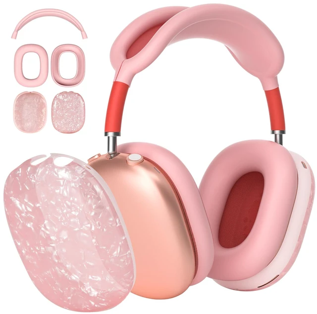 Main image of TPU Case Cover for AirPods Max Headphones, Pink Pearl Shell TPU Ear Cups Case, Ear Pads, Headband Silicone Cover, Compatible with Apple AirPod Max Accessories Protector