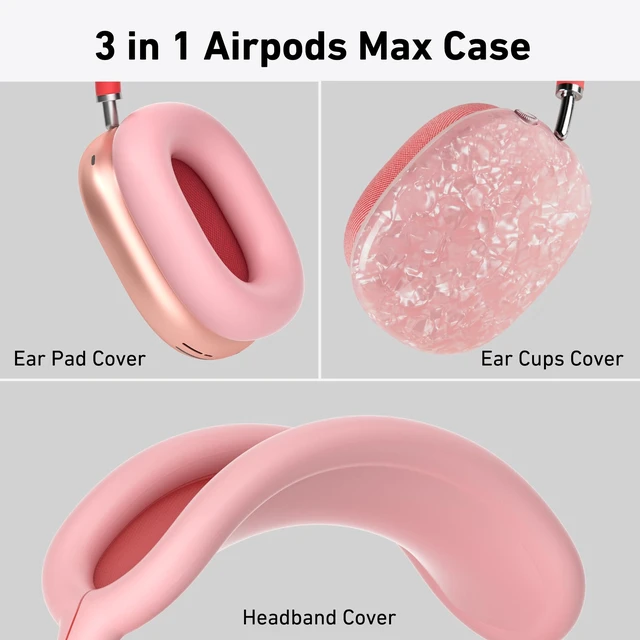 Alt view image 3 of 7 - TPU Case Cover for AirPods Max Headphones, Pink Pearl Shell TPU Ear Cups Case, Ear Pads, Headband Silicone Cover, Compatible with Apple AirPod Max Accessories Protector