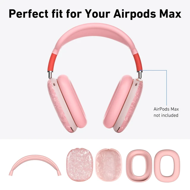 Alt view image 7 of 7 - TPU Case Cover for AirPods Max Headphones, Pink Pearl Shell TPU Ear Cups Case, Ear Pads, Headband Silicone Cover, Compatible with Apple AirPod Max Accessories Protector