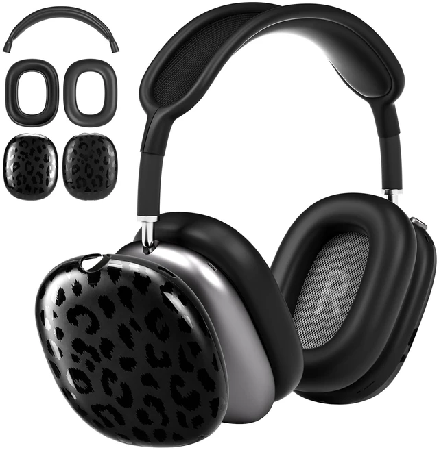 Main image of TPU Case Cover for AirPods Max Headphones, Black Leopard TPU Ear Cups Case, Ear Pads, Headband Silicone Cover, Compatible with Apple AirPod Max Accessories Protector