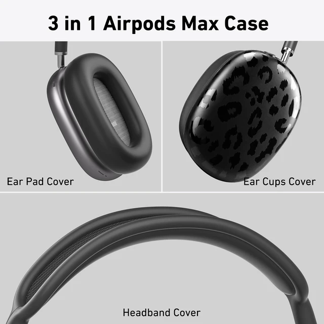 Alt view image 3 of 7 - TPU Case Cover for AirPods Max Headphones, Black Leopard TPU Ear Cups Case, Ear Pads, Headband Silicone Cover, Compatible with Apple AirPod Max Accessories Protector