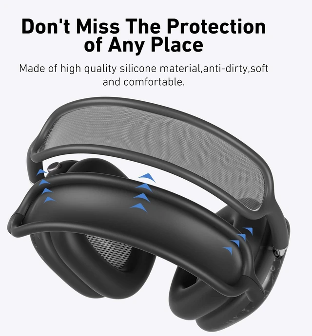 Alt view image 6 of 7 - TPU Case Cover for AirPods Max Headphones, Black Leopard TPU Ear Cups Case, Ear Pads, Headband Silicone Cover, Compatible with Apple AirPod Max Accessories Protector