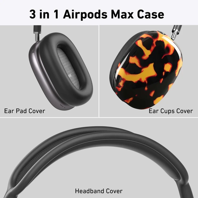 Alt view image 3 of 7 - TPU Case Cover for AirPods Max Headphones, Black Tort TPU Ear Cups Case, Ear Pads, Headband Silicone Cover, Compatible with Apple AirPod Max Accessories Protector