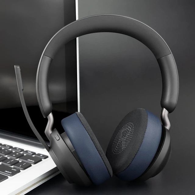 Alt view image 3 of 7 - Cooling Gel Earpads for Jabra Evolve2 65 (Evolve 2 65MS 65UC MS UC)/Evolve2 40 (40UC 40MS USB)/Elite 45h On-Ear Wireless Headset, Ear Pads Cushions with Ice Silk Fabric - Navy Blue