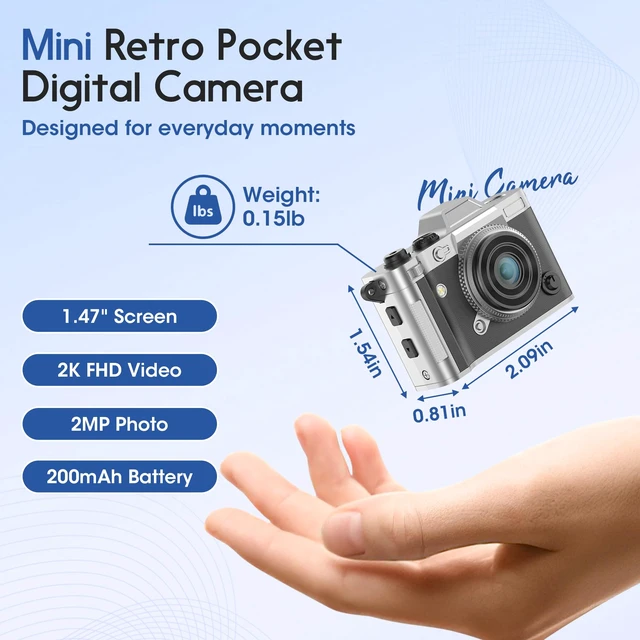 Alt view image 2 of 7 - Retro Mini Digital Camera Keychain, 2K HD, 16GB Card, Black Leather-Wrapped Zinc Alloy Body, 2MP Photos, Built-In Flash, 6 Color Filters, OTG Transfer, For Travel, Vlogging And Memories