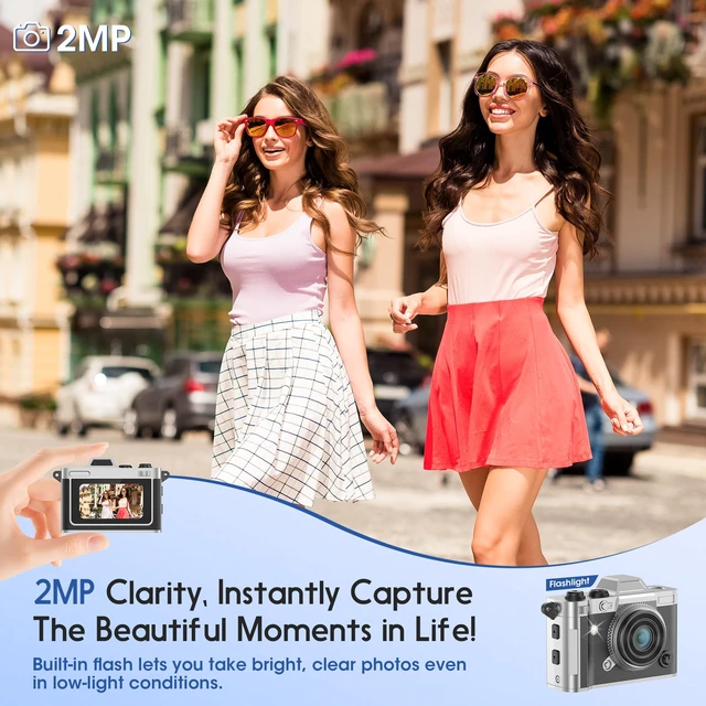 Alt view image 3 of 7 - Retro Mini Digital Camera Keychain, 2K HD, 16GB Card, Black Leather-Wrapped Zinc Alloy Body, 2MP Photos, Built-In Flash, 6 Color Filters, OTG Transfer, For Travel, Vlogging And Memories
