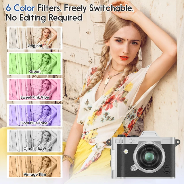 Alt view image 6 of 7 - Retro Mini Digital Camera Keychain, 2K HD, 16GB Card, Black Leather-Wrapped Zinc Alloy Body, 2MP Photos, Built-In Flash, 6 Color Filters, OTG Transfer, For Travel, Vlogging And Memories